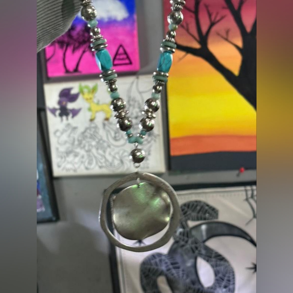 Silver and Turquoise Pendant Necklace